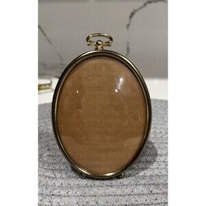 Vintage Bubble Glass Footed Gold Metal Photo Frame MCM Easel Mid Century